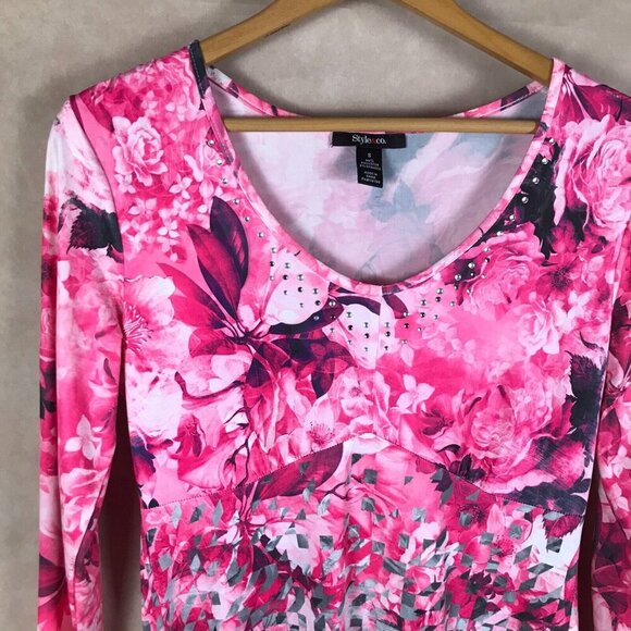 Style & Co. Pink Floral Soft Stretchy Tunic Top Size SMALL - Picture 2 of 7